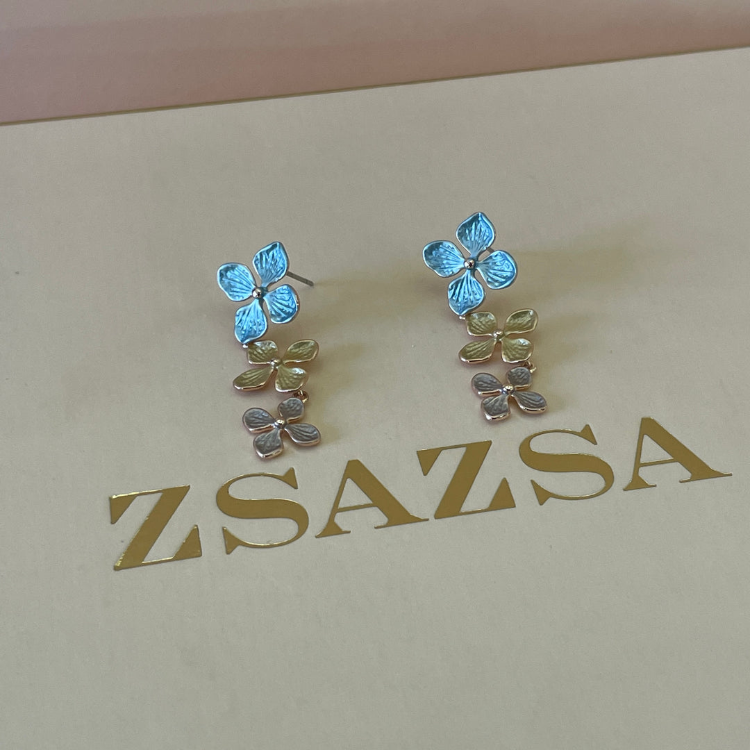 Enamel multicolour flower rose gold set