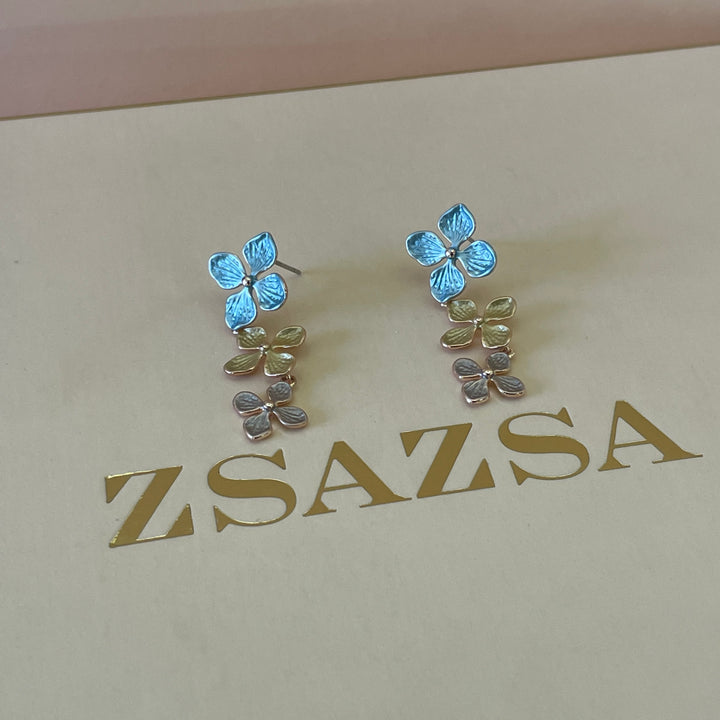 Enamel multicolour flower rose gold set