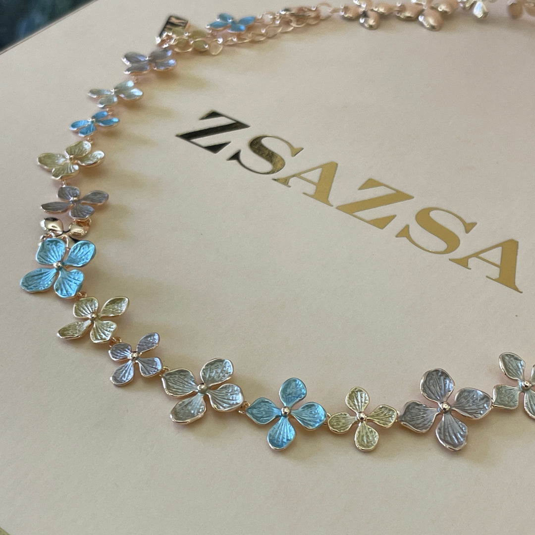 Enamel multicolour flower rose gold set