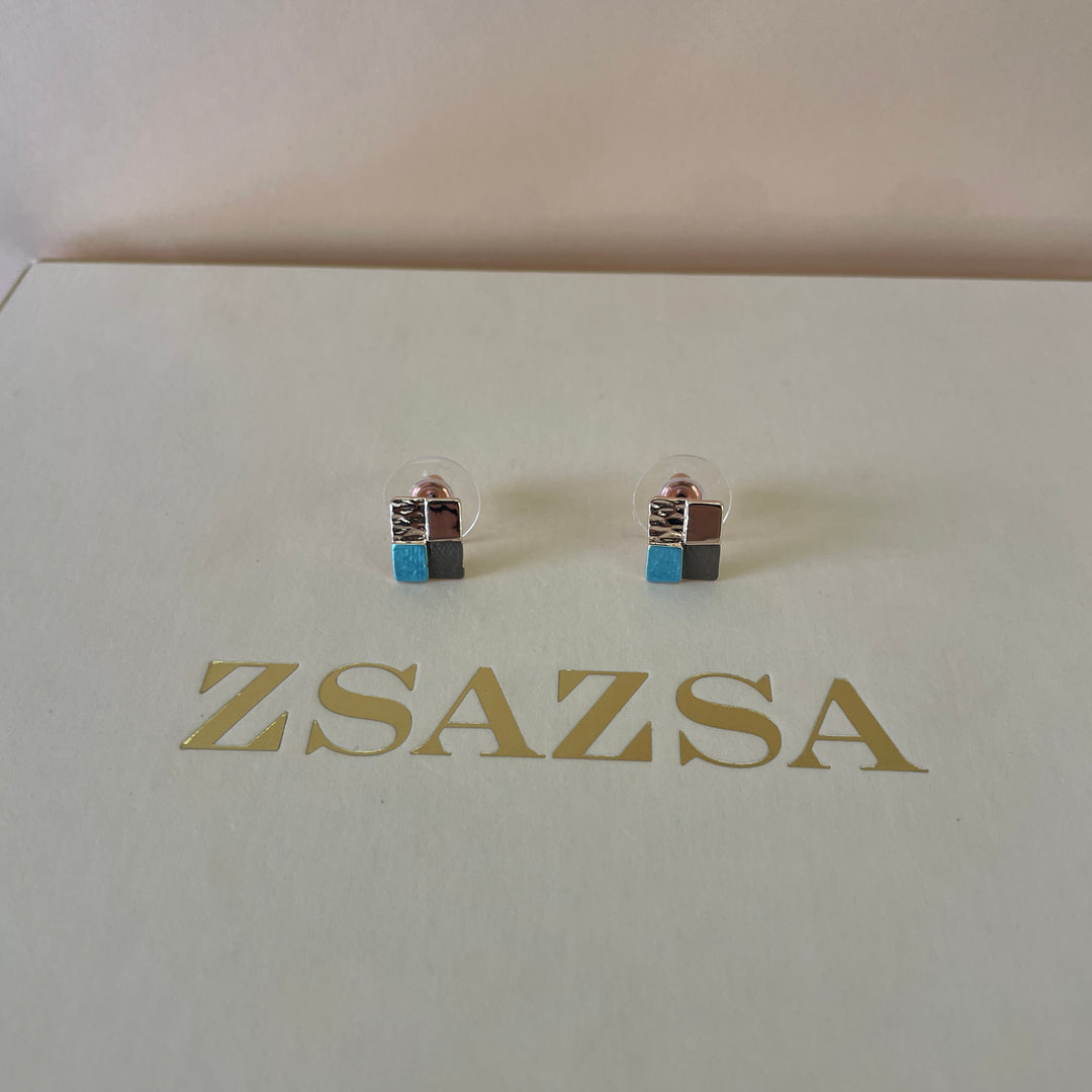 Enamel turquoise and grey studs earrings