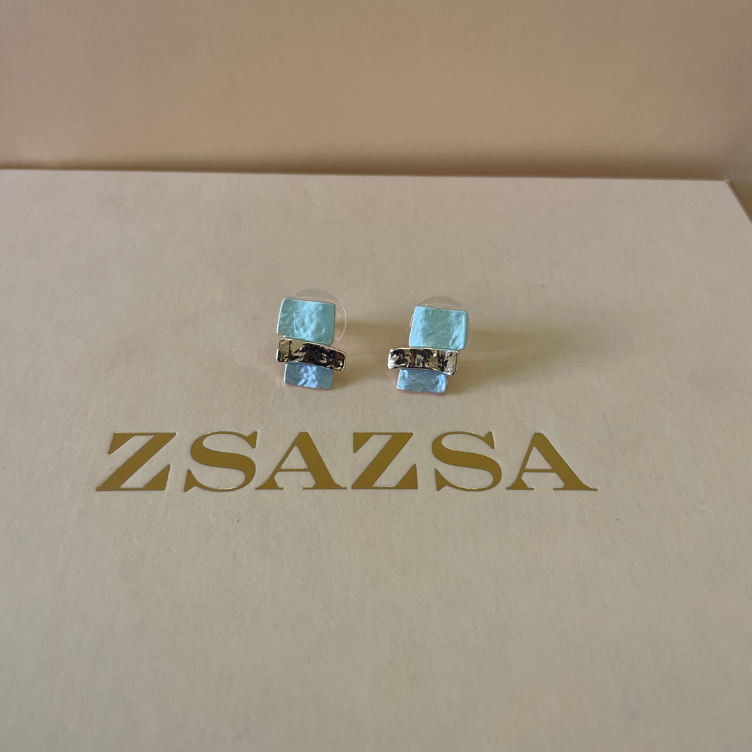 Enamel light blue and light turquoise studs earrings