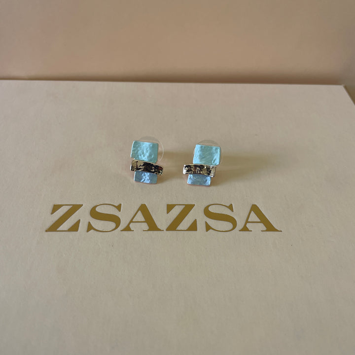 Enamel light blue and light turquoise studs earrings
