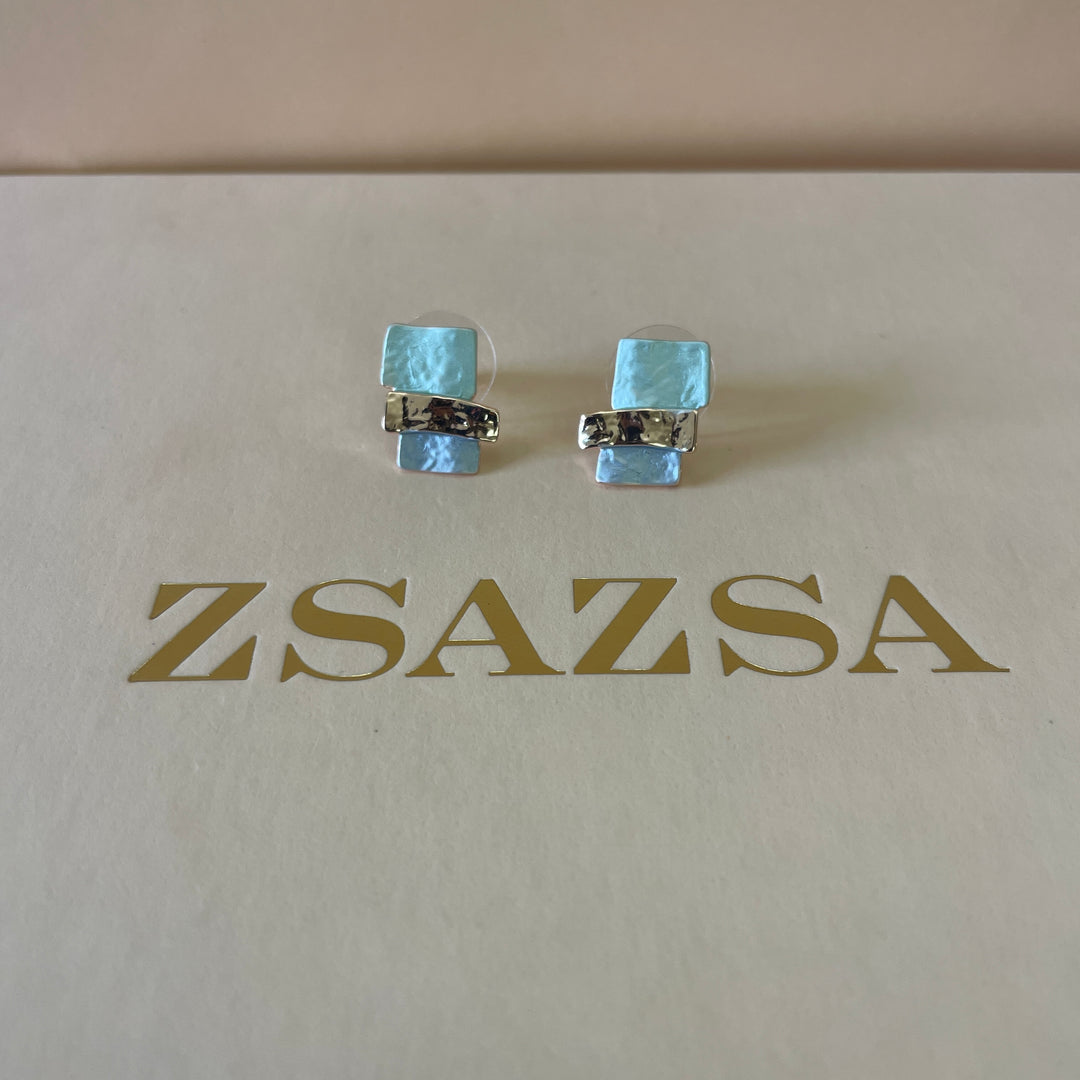 Enamel light blue and light turquoise studs earrings