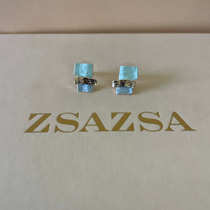 Enamel light blue and light turquoise studs earrings