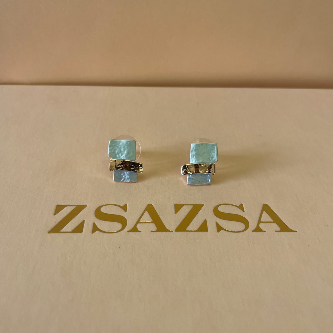 Enamel light blue and light turquoise studs earrings