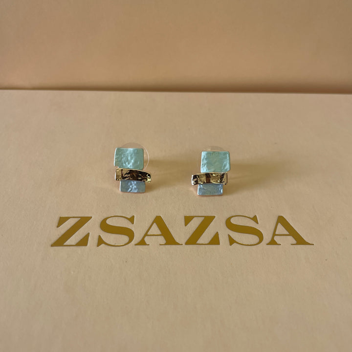 Enamel light blue and light turquoise studs earrings