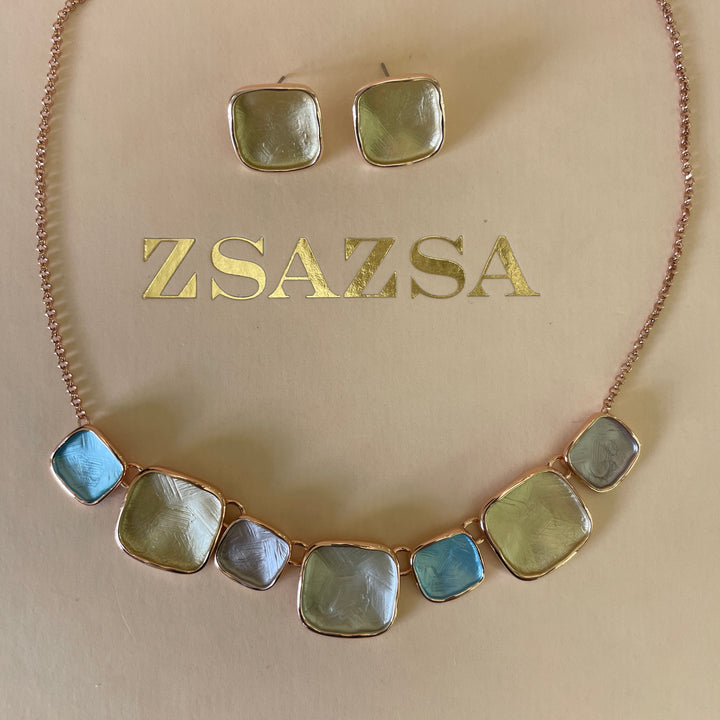 Enamel light green, light grey and turquoise set