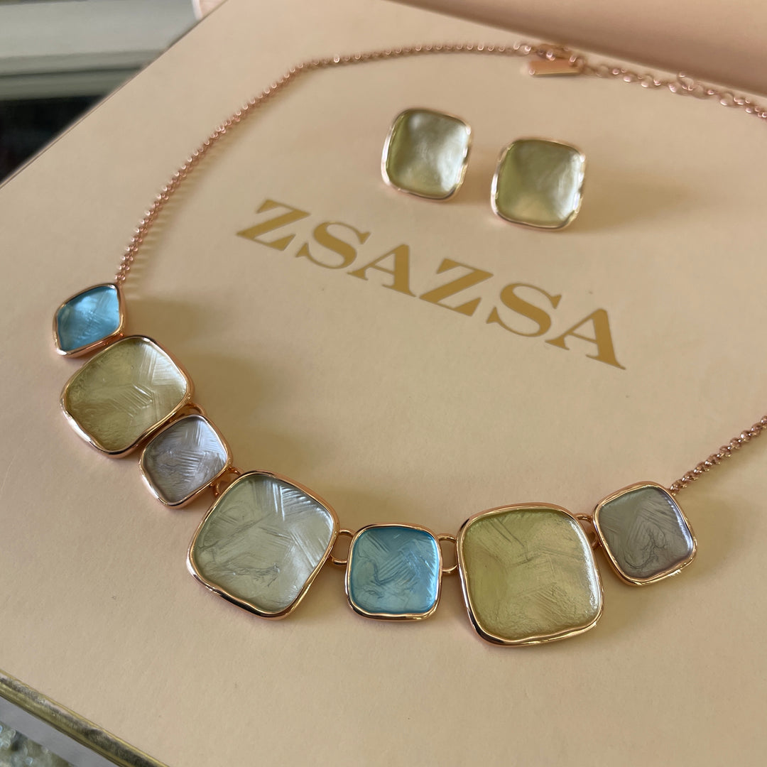 Enamel light green, light grey and turquoise set
