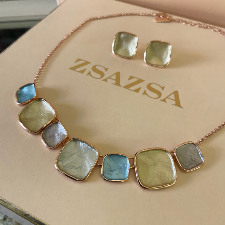 Enamel light green, light grey and turquoise set