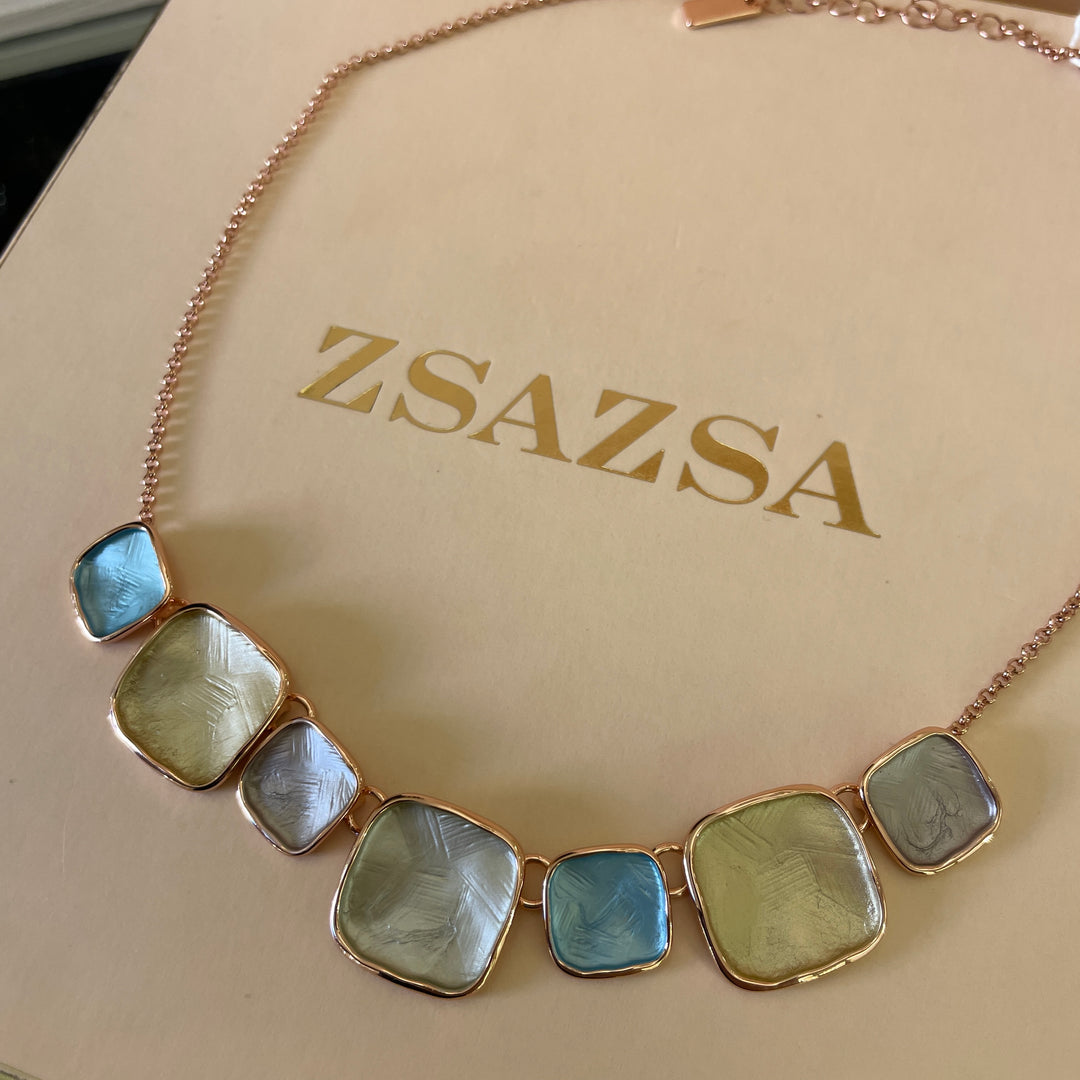 Enamel light green, light grey and turquoise set