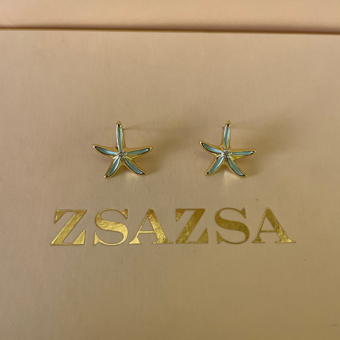 Enamel mint flower gold plated set