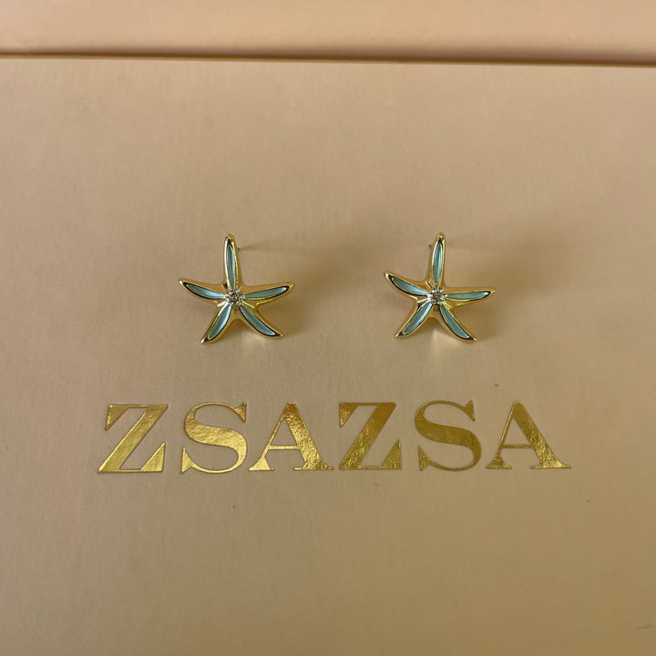 Enamel mint flower gold plated set