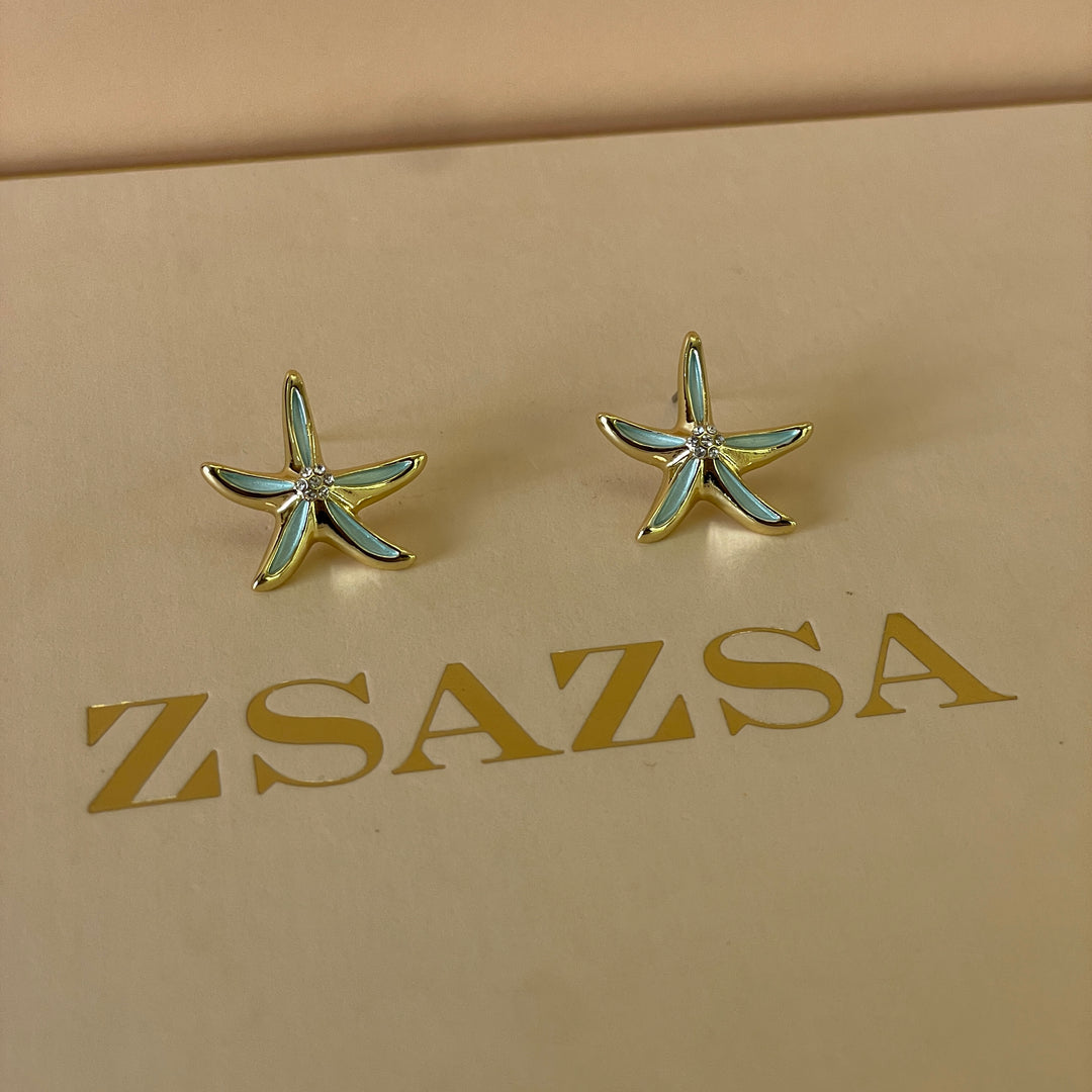Enamel mint flower gold plated set
