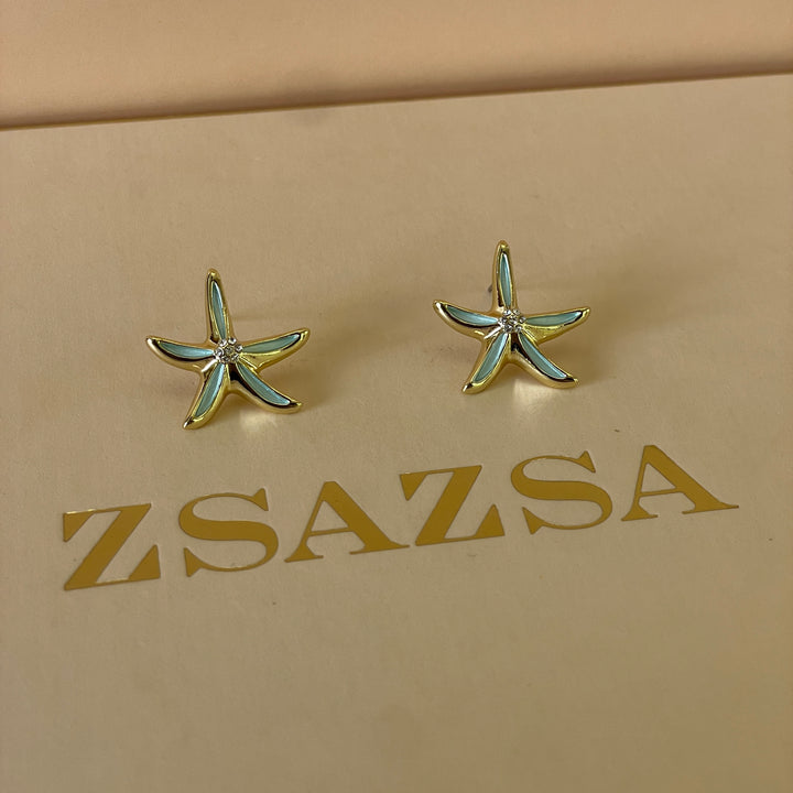 Enamel mint flower gold plated set