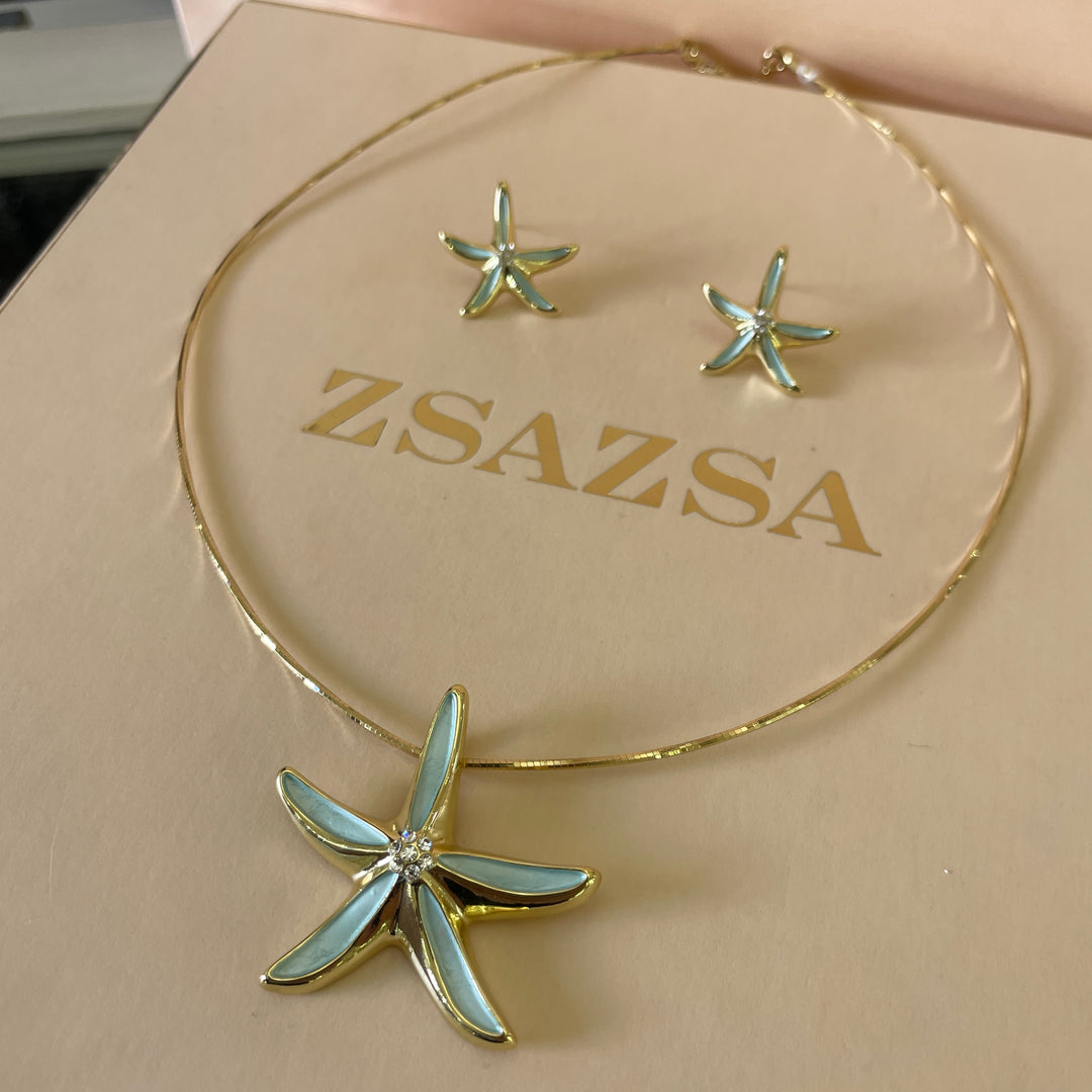 Enamel mint flower gold plated set