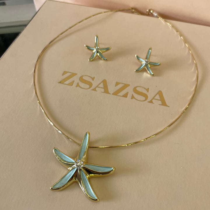 Enamel mint flower gold plated set