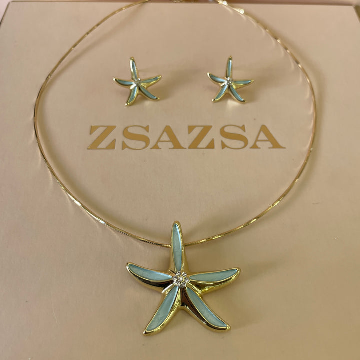 Enamel mint flower gold plated set