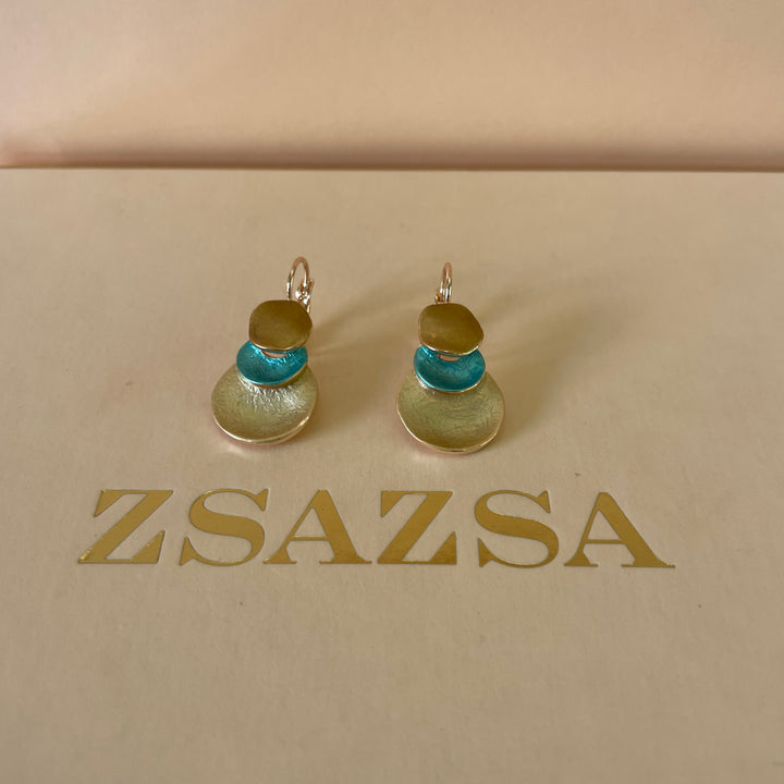 Enamel turquoise and gold round hooks