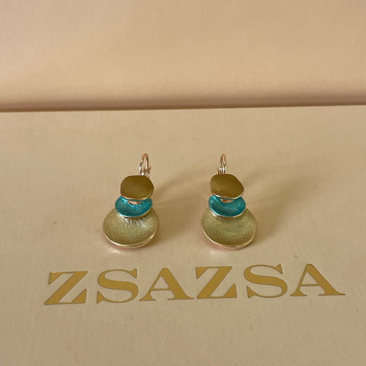 Enamel turquoise and gold round hooks