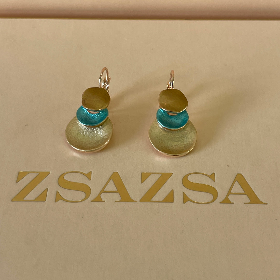 Enamel turquoise and gold round hooks