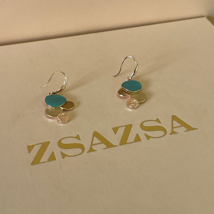 Enamel turquoise and gold bubbles hooks