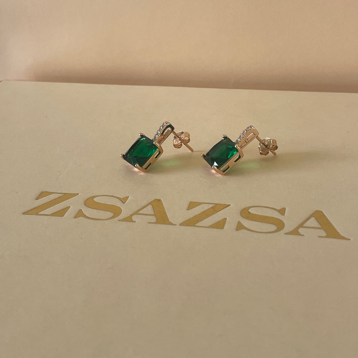 zircone dark green sterling silver rose gold square plated set