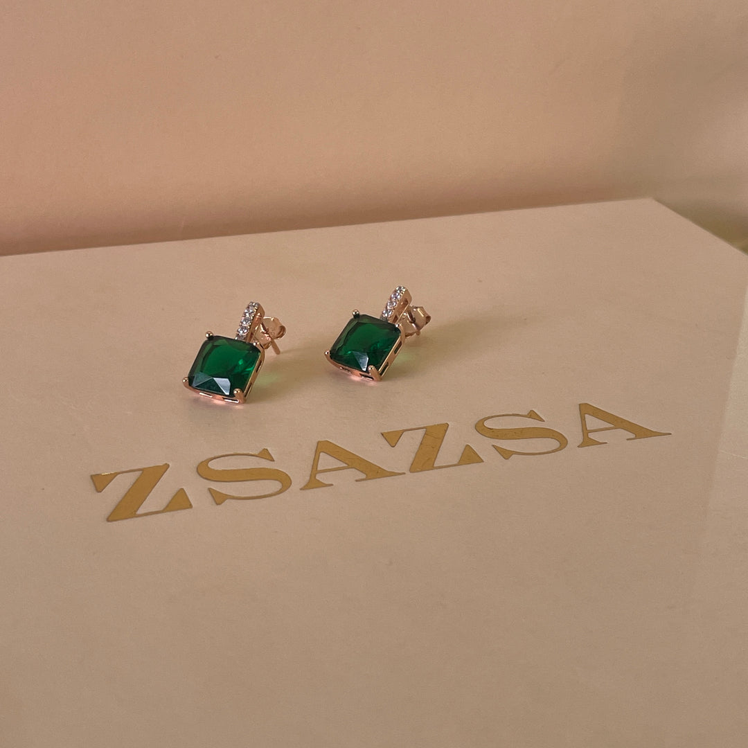 zircone dark green sterling silver rose gold square plated set