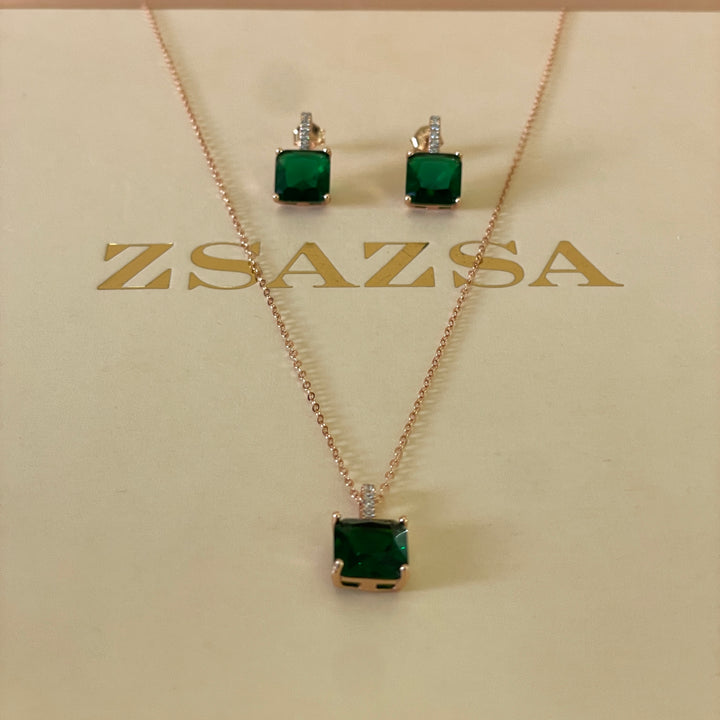 zircone dark green sterling silver rose gold square plated set