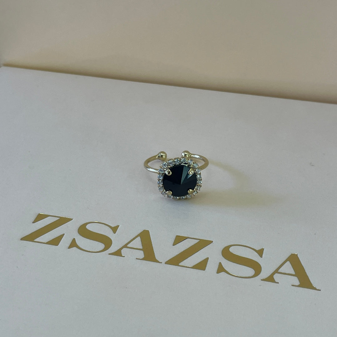Swarovski crystal black with gold plated ring