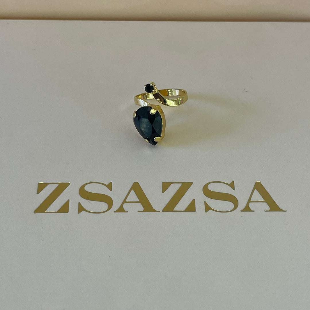 Preciosa crystal black gold plated ring