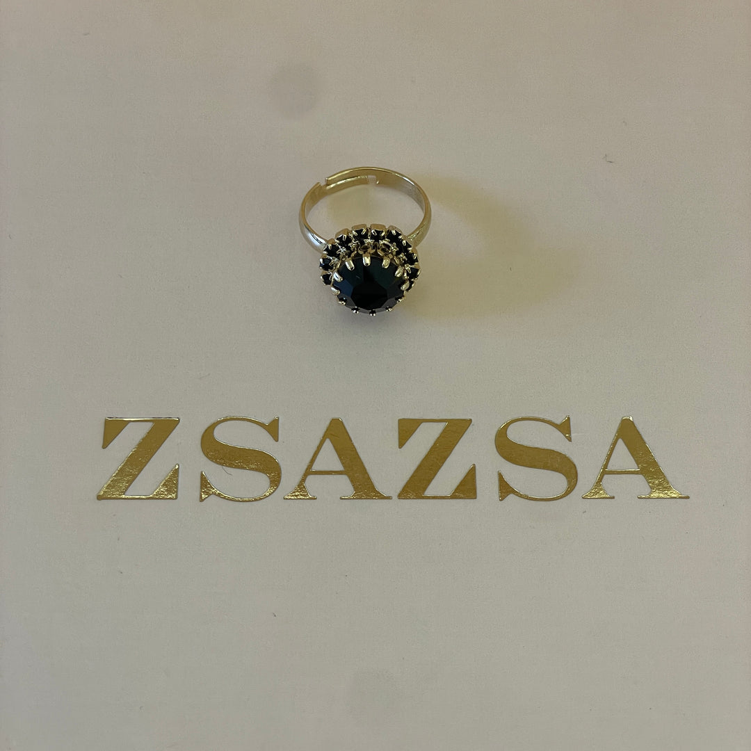 Preciosa crystal round with black crystals gold plated ring
