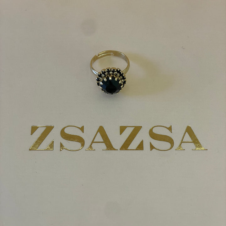 Preciosa crystal round with black crystals gold plated ring