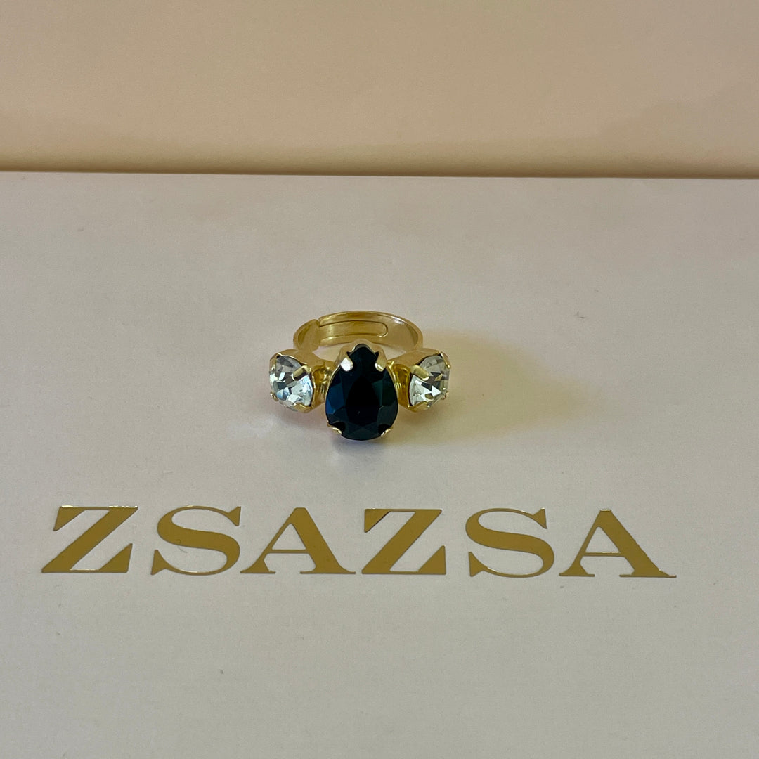 Preciosa crystal middle teardrop  black with gold plated ring