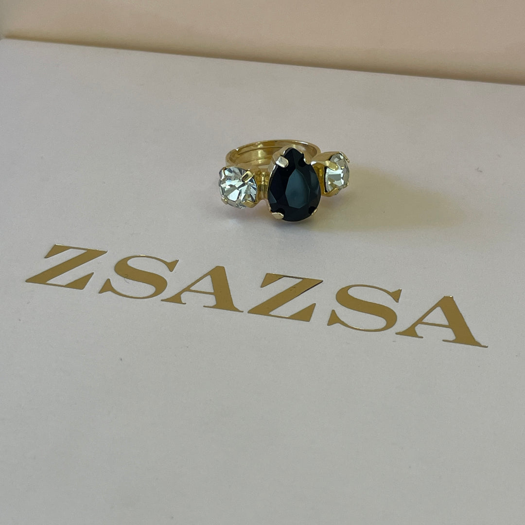 Preciosa crystal middle teardrop  black with gold plated ring