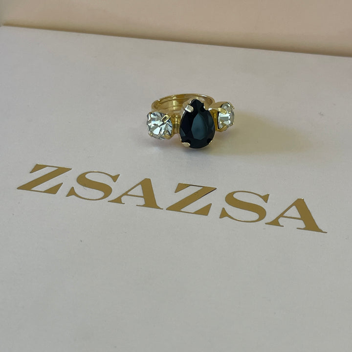 Preciosa crystal middle teardrop  black with gold plated ring