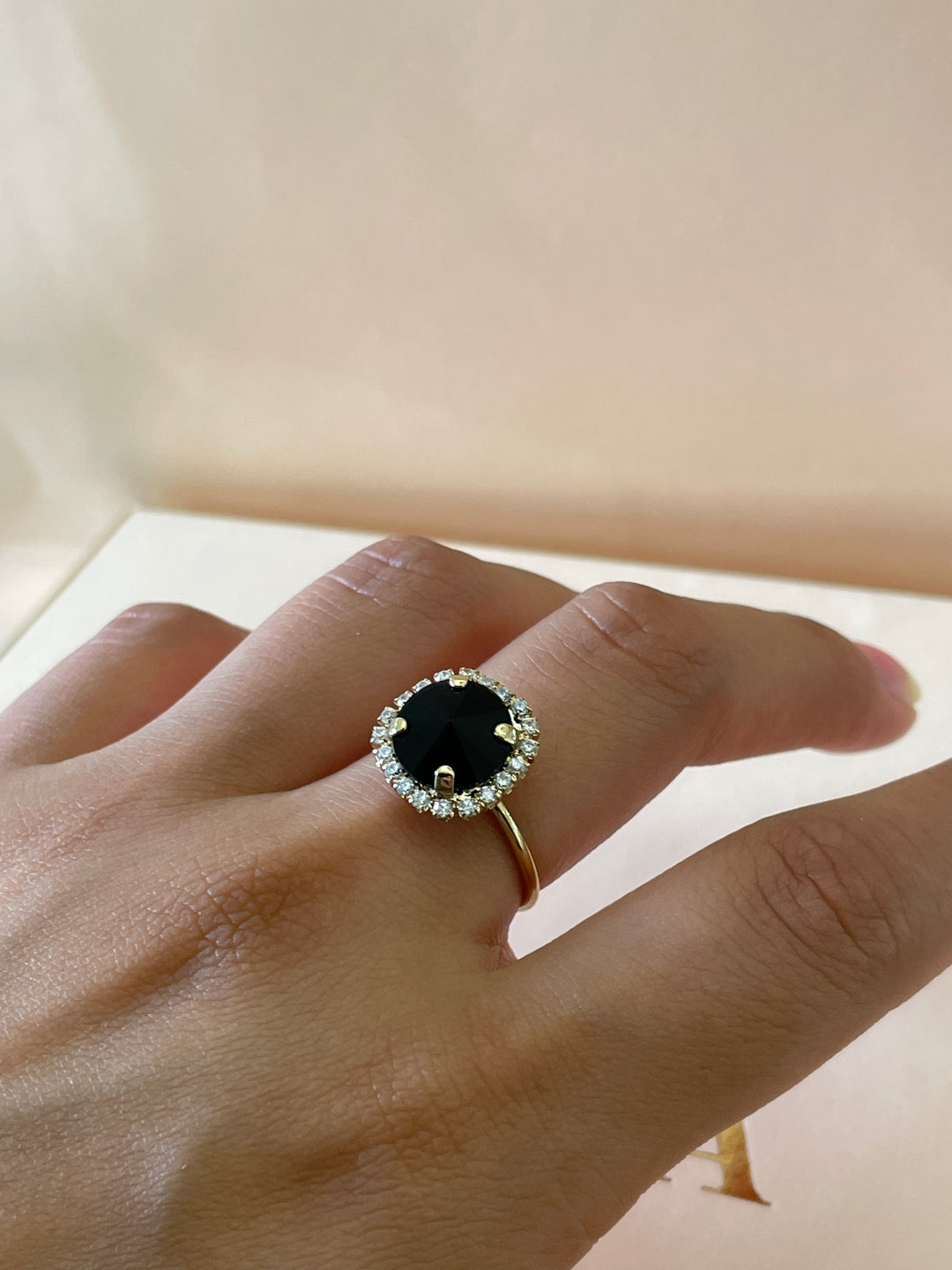 Swarovski crystal black with gold plated ring