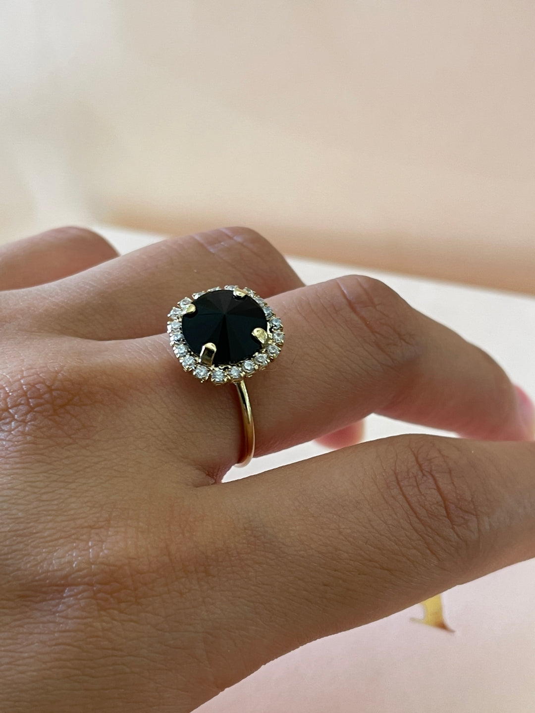 Swarovski crystal black with gold plated ring