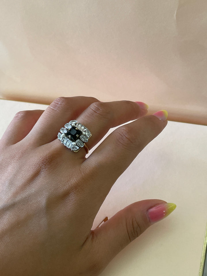 Swarovski crystal square black with stones gold plated ring