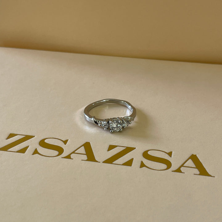 Leaf Crystal Trilogy white gold plated ring