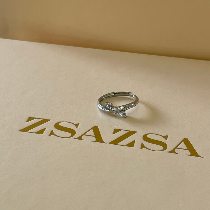 Sterling Silver Twist Crystal Trilogy Ring