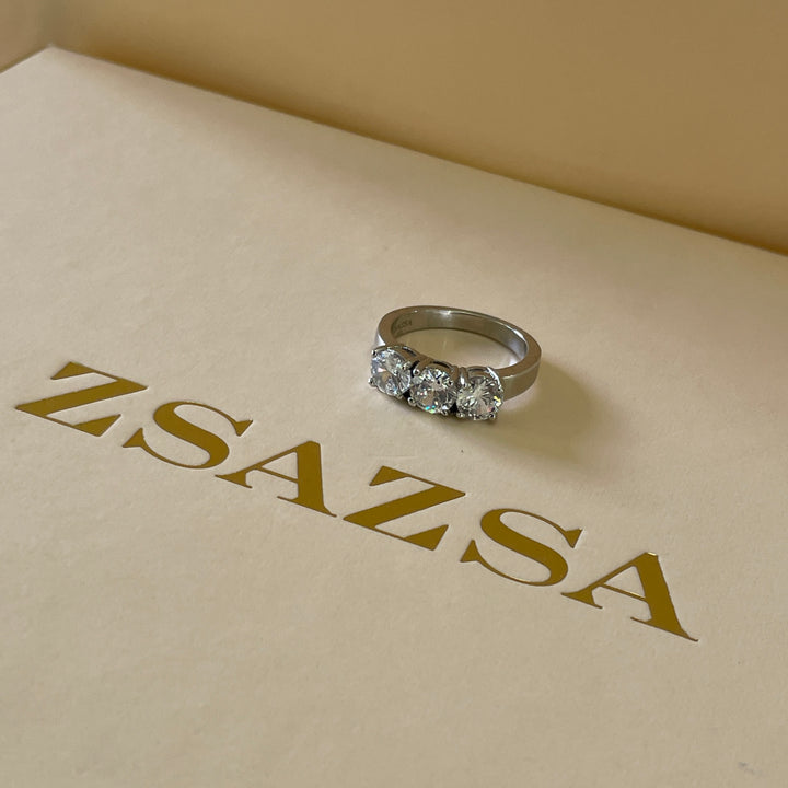 White Gold Plated Brilliant Trilogy Ring
