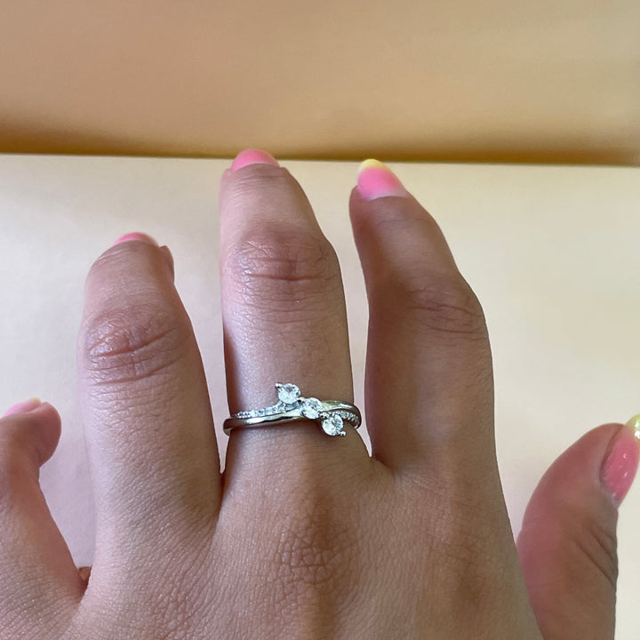 Sterling Silver Twist Crystal Trilogy Ring