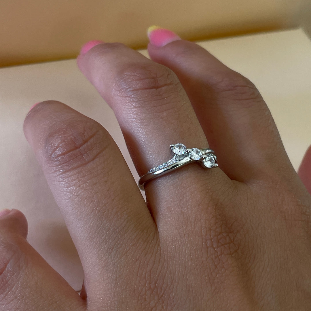 Sterling Silver Twist Crystal Trilogy Ring