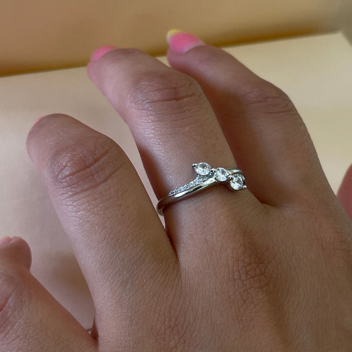 Sterling Silver Twist Crystal Trilogy Ring
