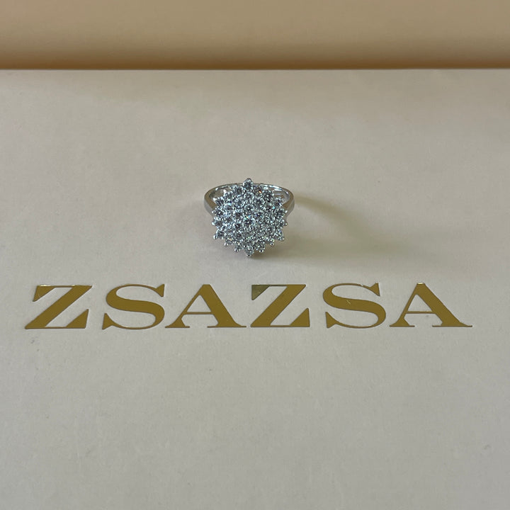 Zircone Statement flower ring in white gold plating