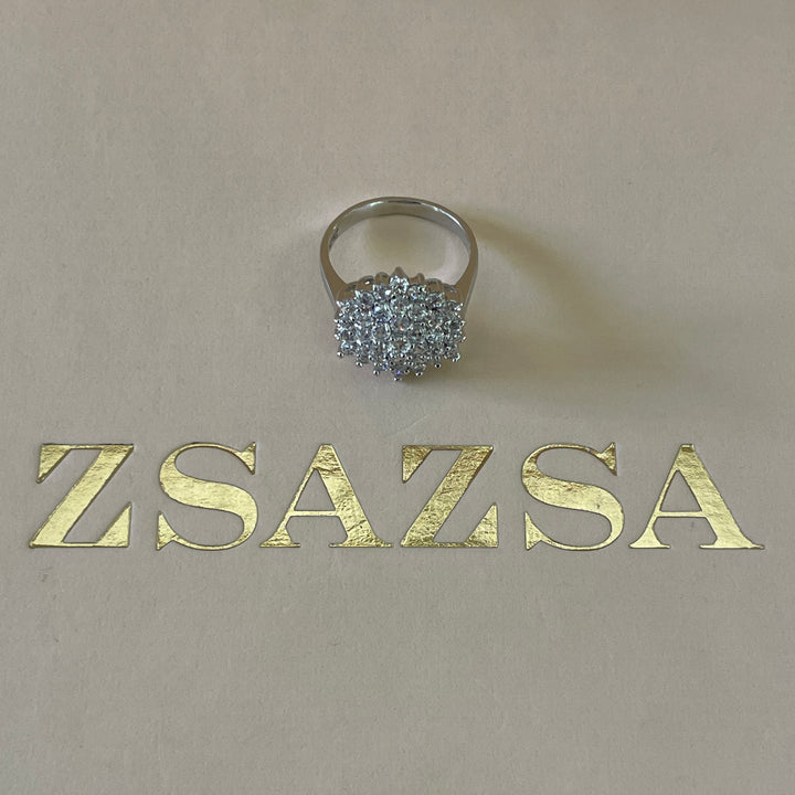 Zircone Statement flower ring in white gold plating