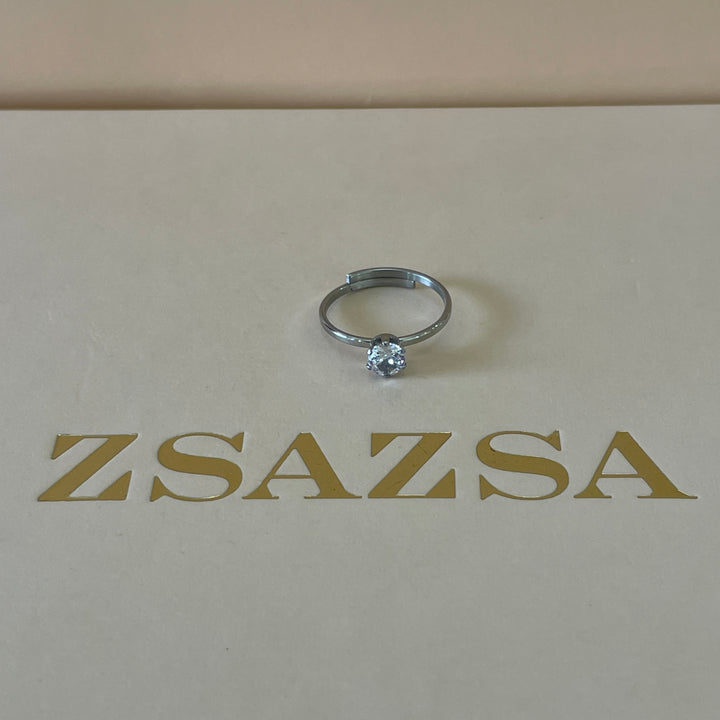Zircone classic dainty solitaire ring in white gold plating