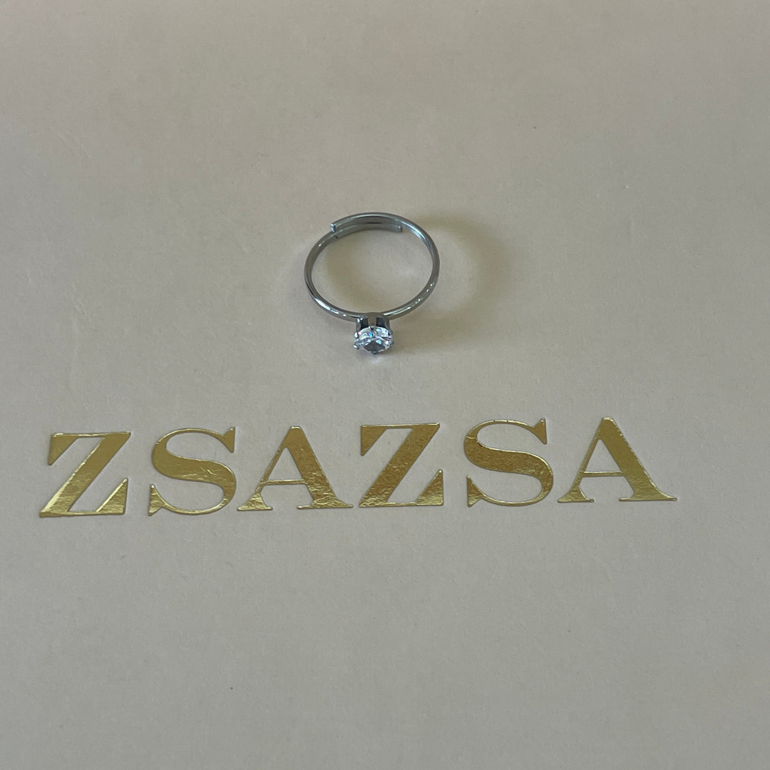 Zircone classic dainty solitaire ring in white gold plating