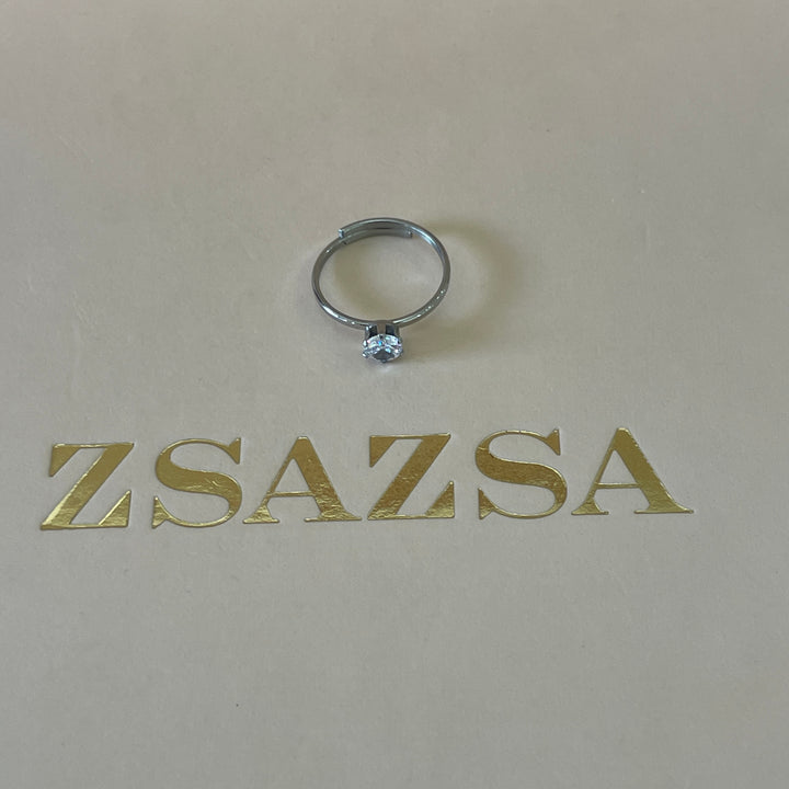 Zircone classic dainty solitaire ring in white gold plating