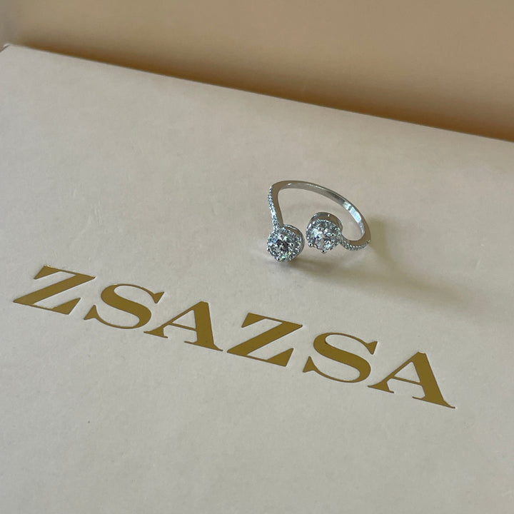 Sterling Silver two stone twisted ring in white gold plating